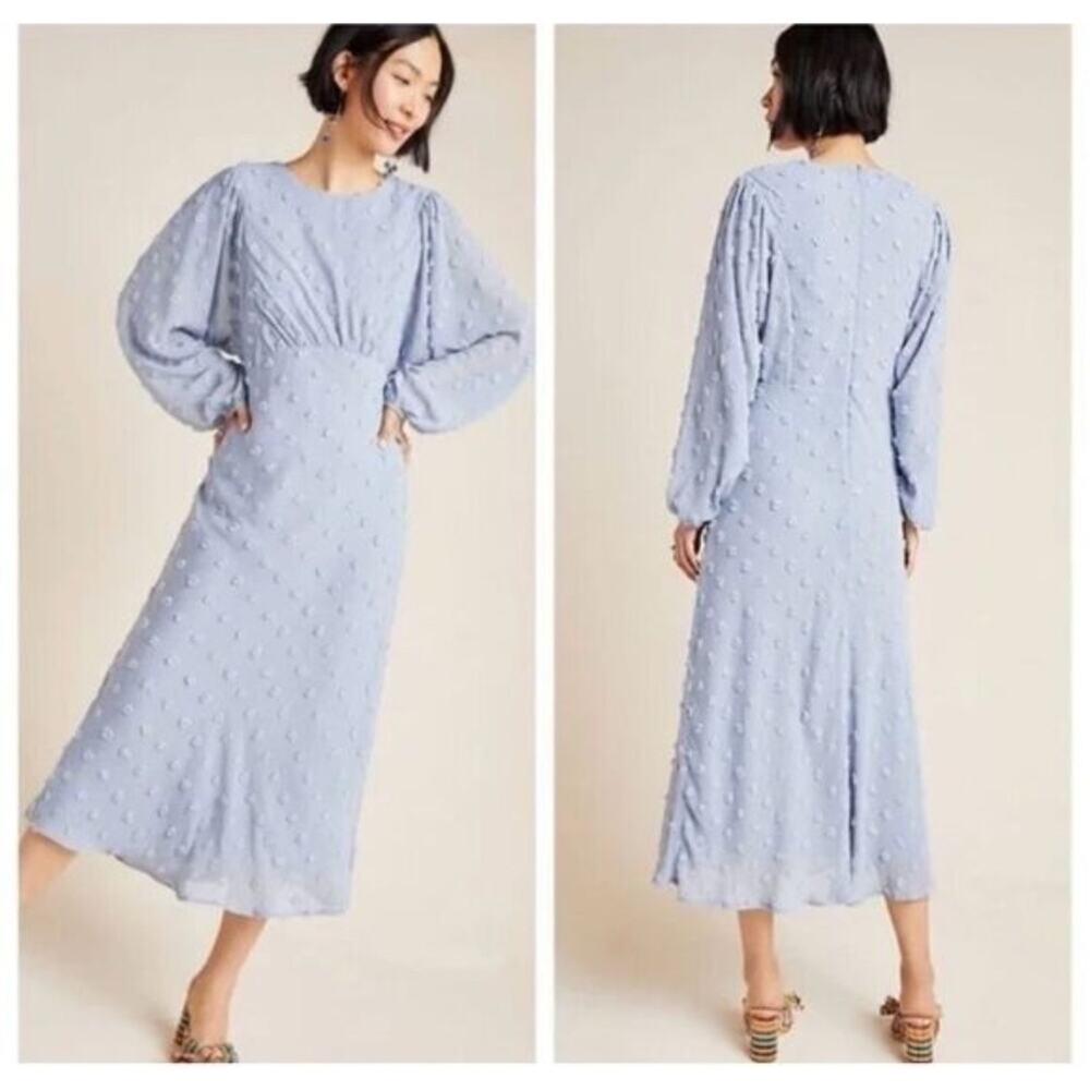 Anthropologie Eri And Ali Michaela *In Navy Blue* Textured Pom Pom Midi Dress 2